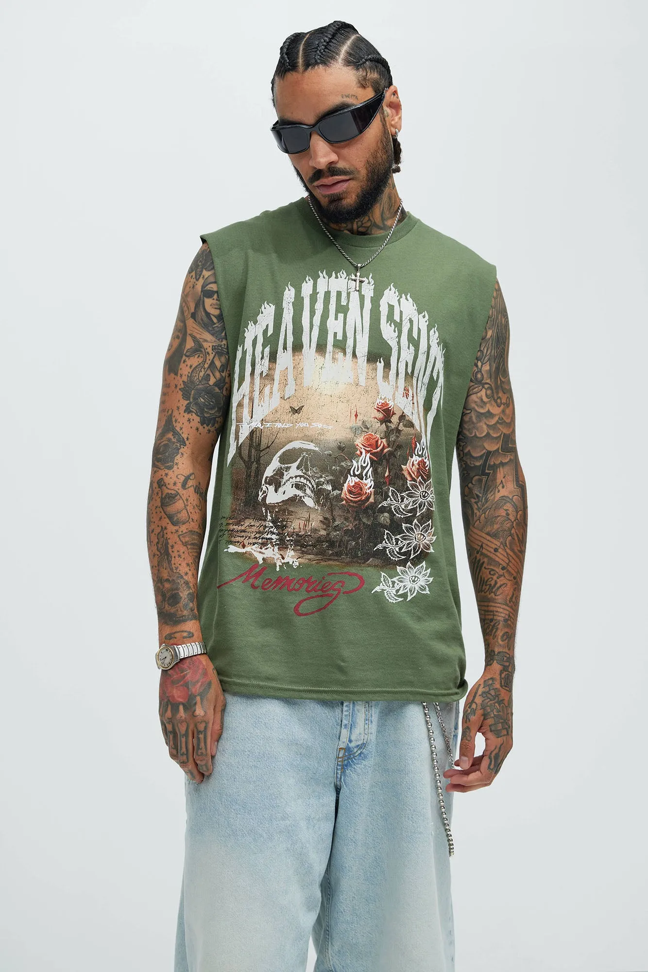 Heaven Sent Rose Sleeveless Tee - Green sold by Fashion Nova