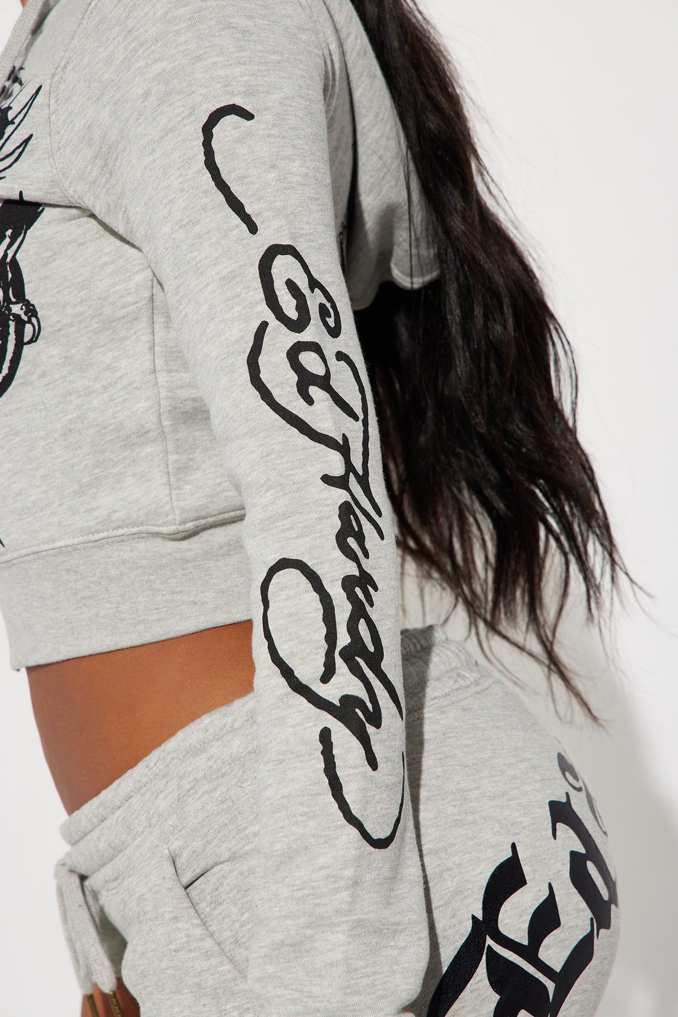 Heart Of Roses Ed Hardy Zip Front Hoodie - Heather Grey sold by Fashion Nova product image thumbnail 4