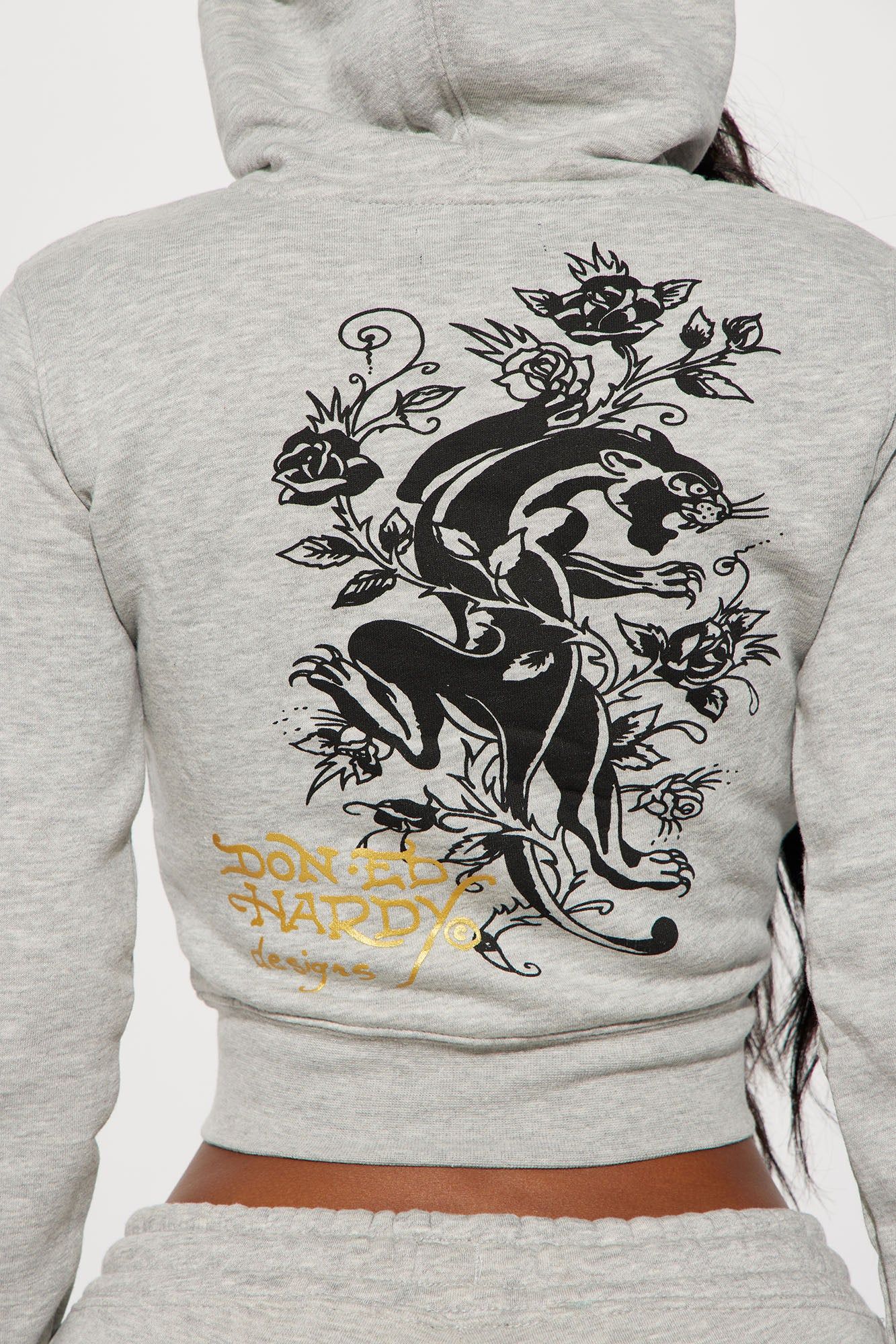 Heart Of Roses Ed Hardy Zip Front Hoodie - Heather Grey sold by Fashion Nova product image thumbnail 6