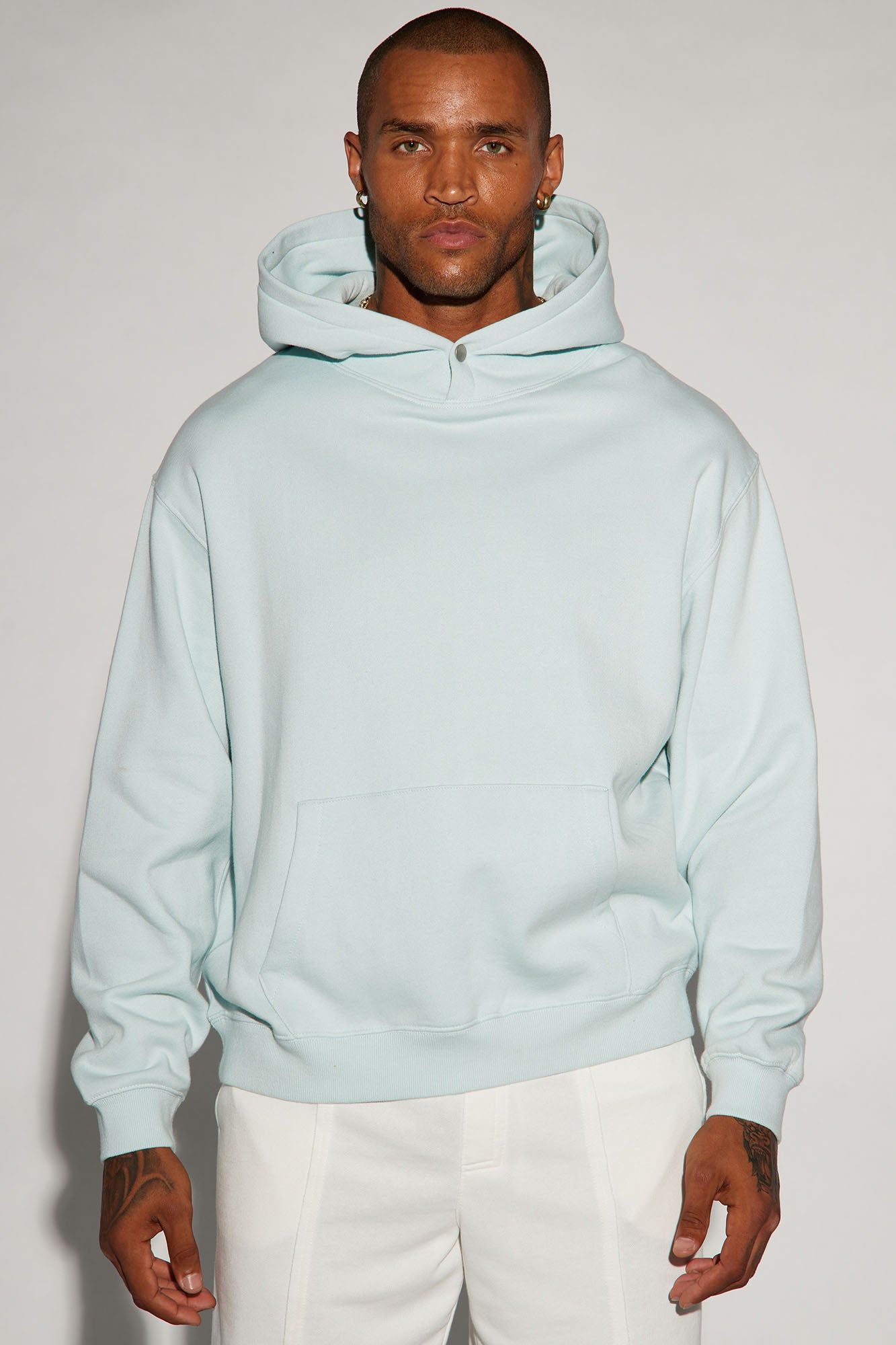 Tyson Hoodie With Snap Button - Dusty Blue sold by Fashion Nova