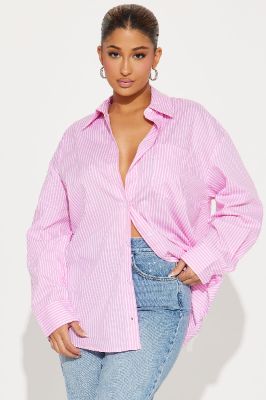Business Casual Striped Shirt - Pink/combo sold by Fashion Nova