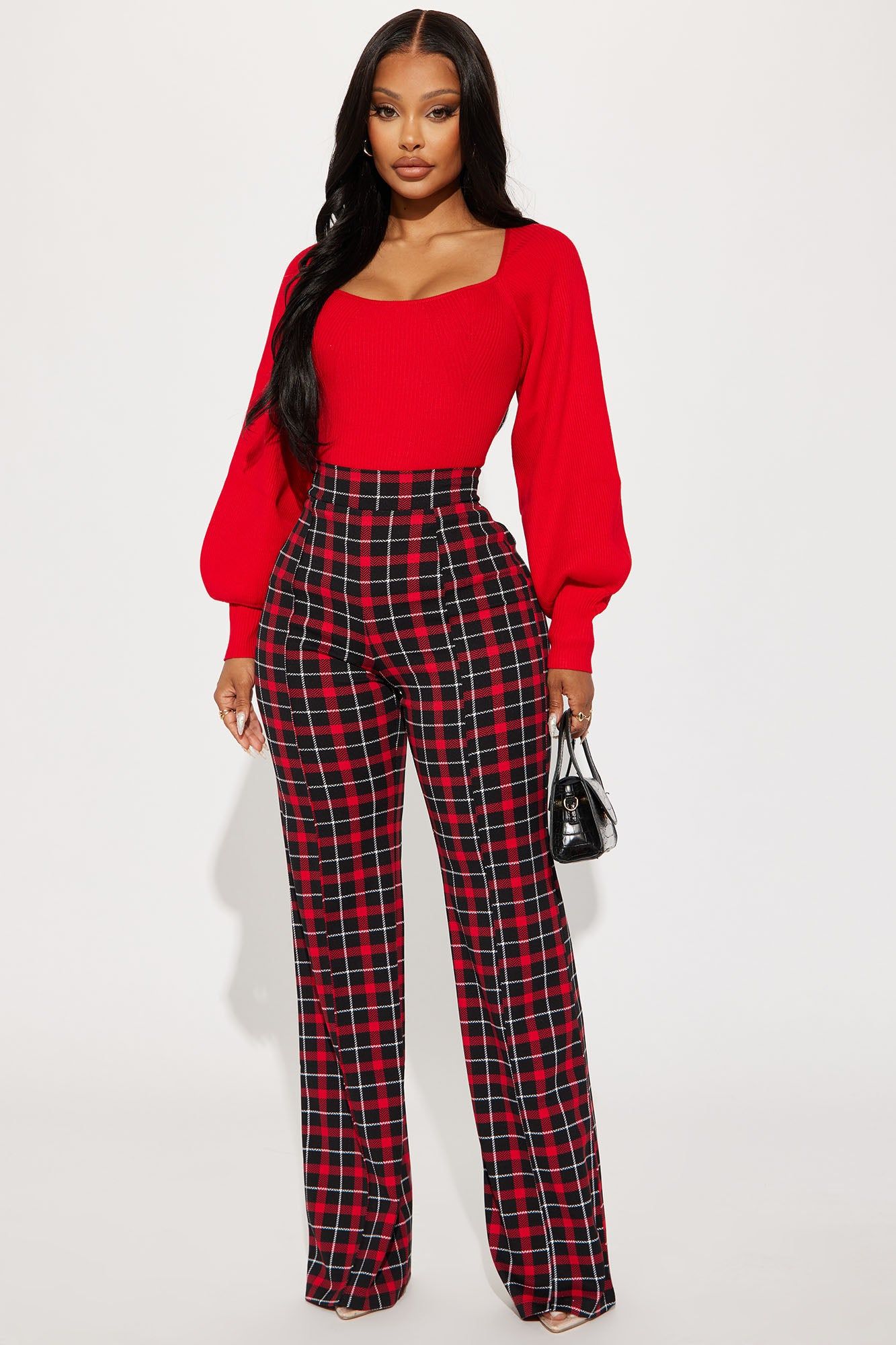 Victoria High Waisted Dress Pant - Red/Black sold by Fashion Nova