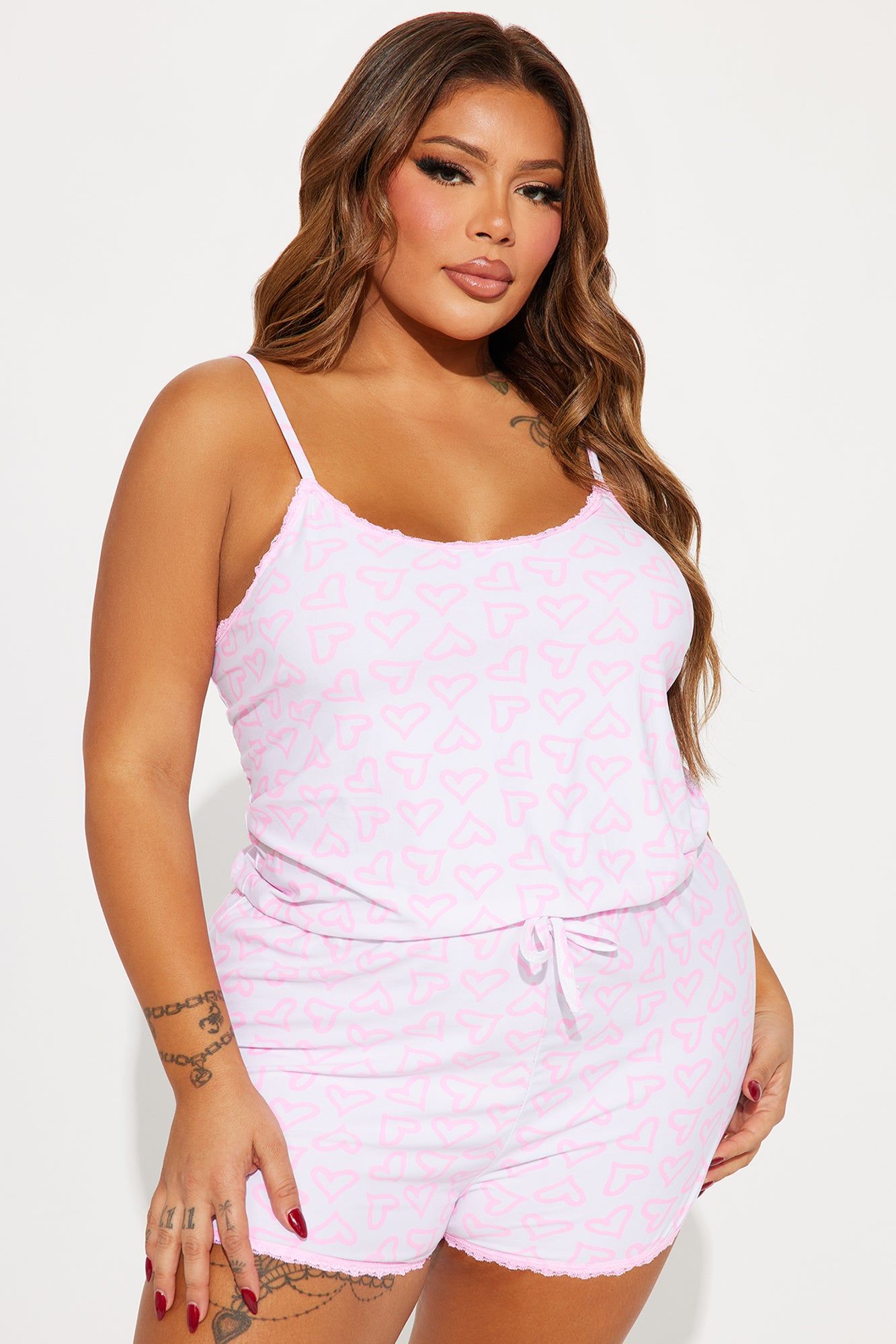 It's All Love Cami PJ Romper Onesie - White/Pink sold by Fashion Nova product image thumbnail 4