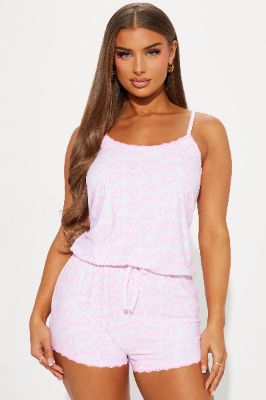 It's All Love Cami PJ Romper Onesie - White/Pink sold by Fashion Nova