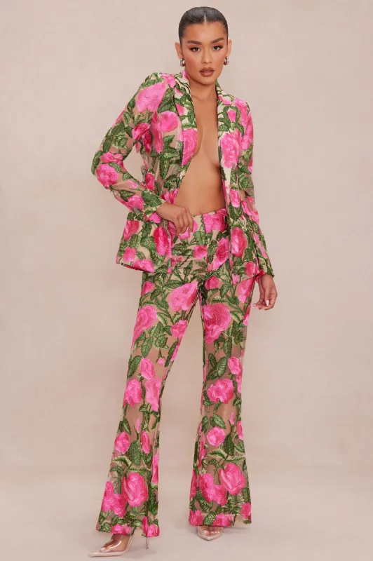 Sarah Embroidered Pant - Pink/combo sold by Fashion Nova