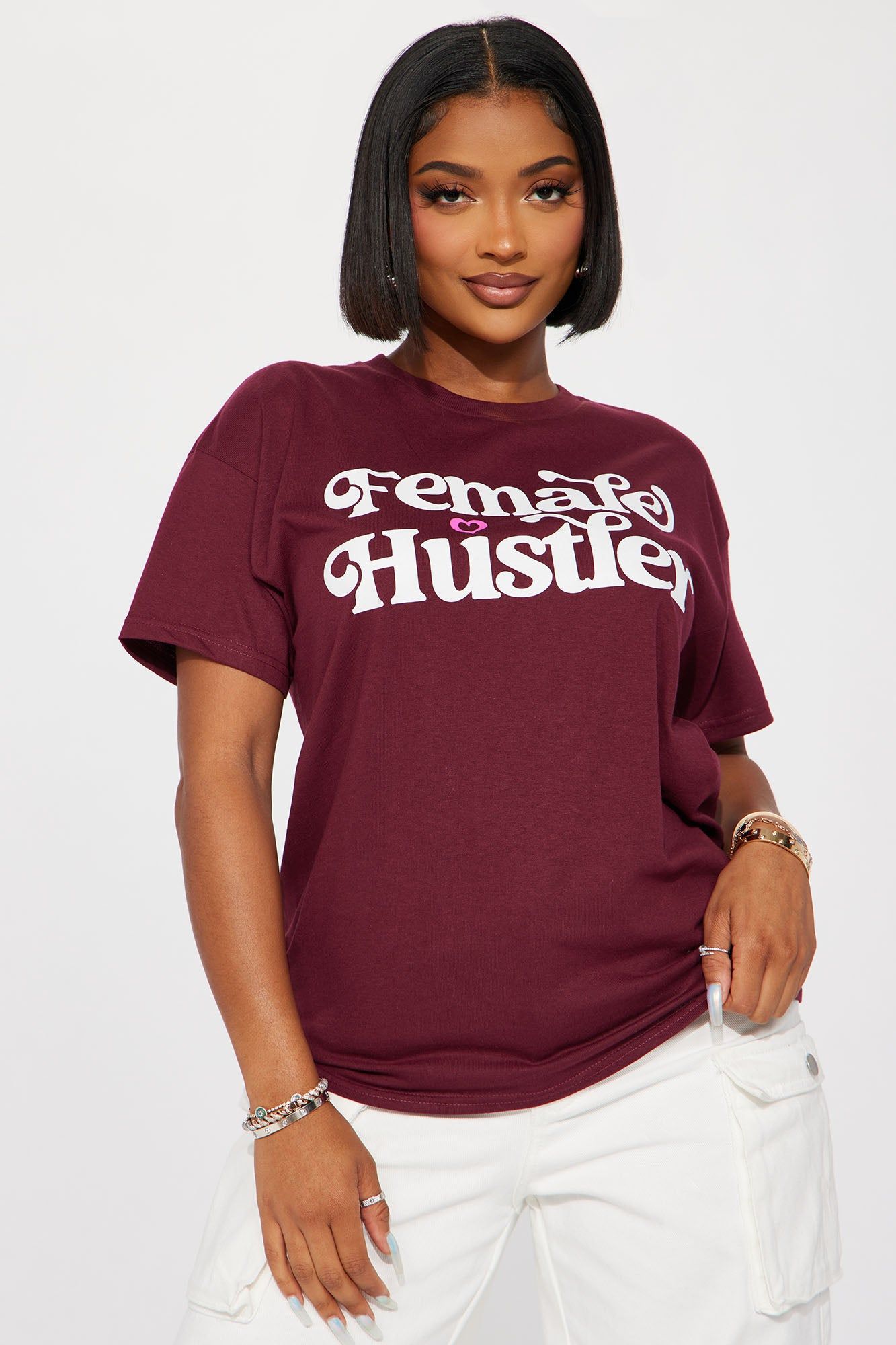 Female Hustler Graphic Tee - Burgundy sold by Fashion Nova