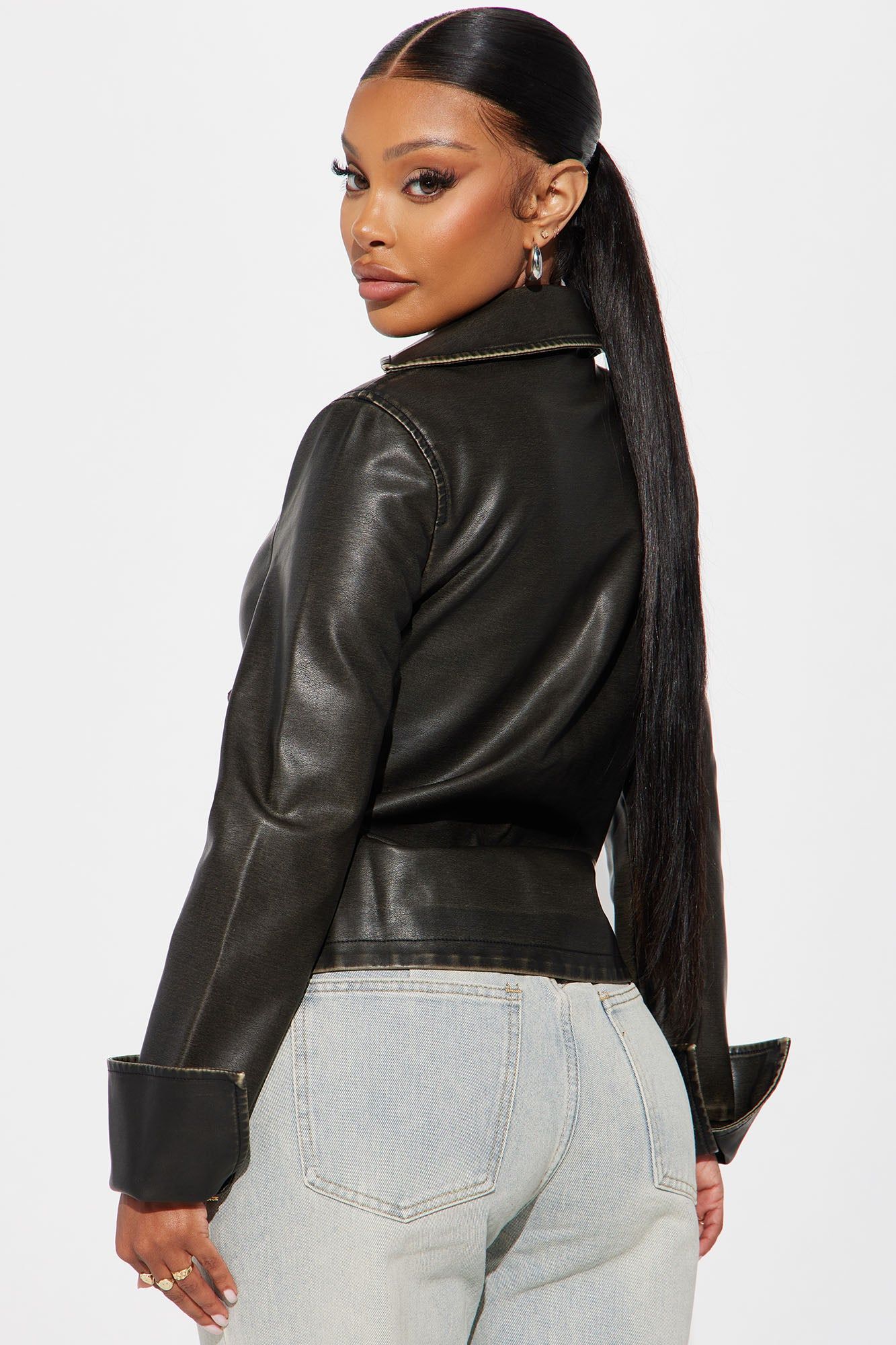 Out Of My Way Washed Faux Leather Shirt - Black sold by Fashion Nova product image thumbnail 3