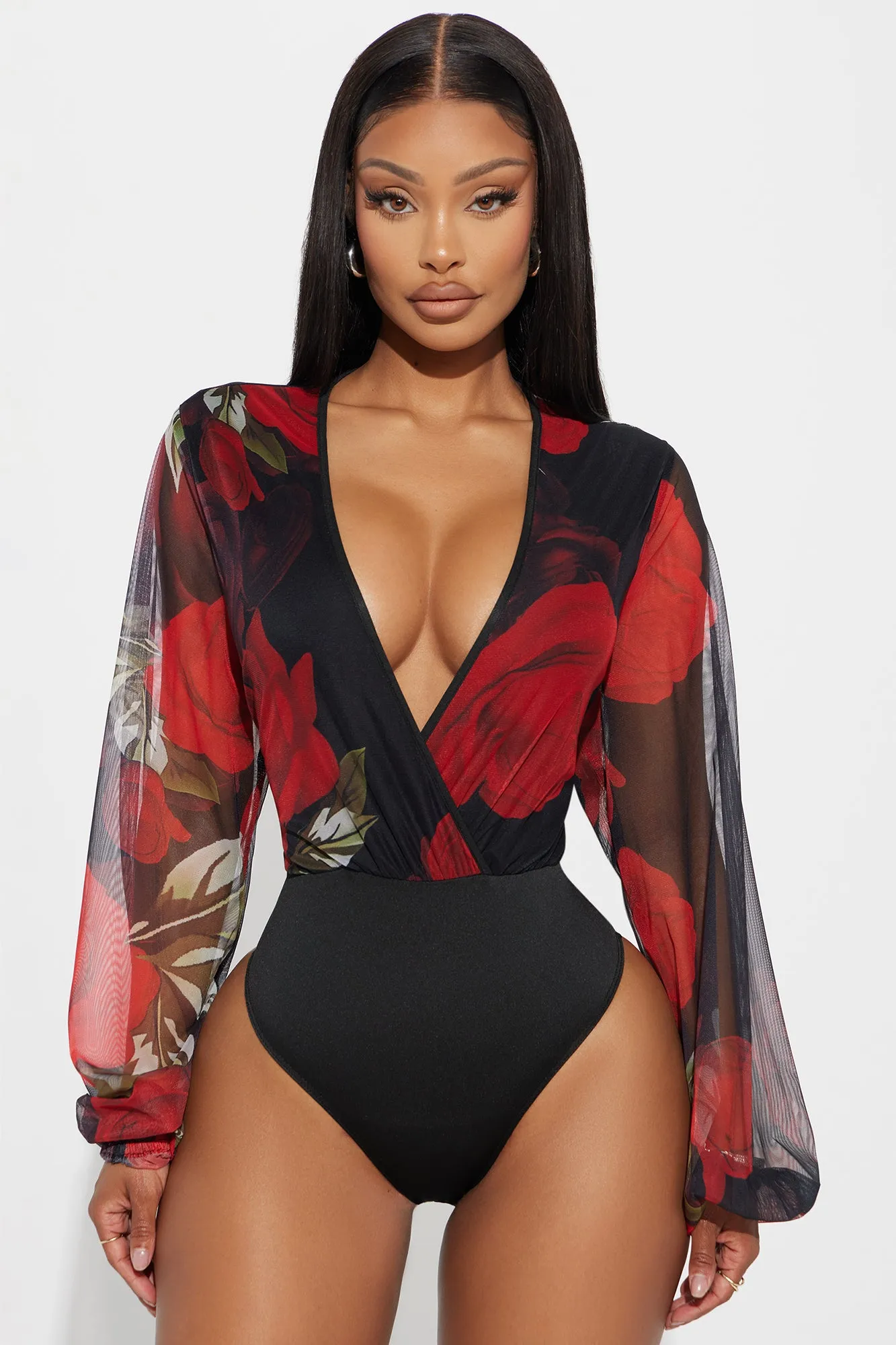 You're The Reason Mesh Bodysuit - Black/combo sold by Fashion Nova