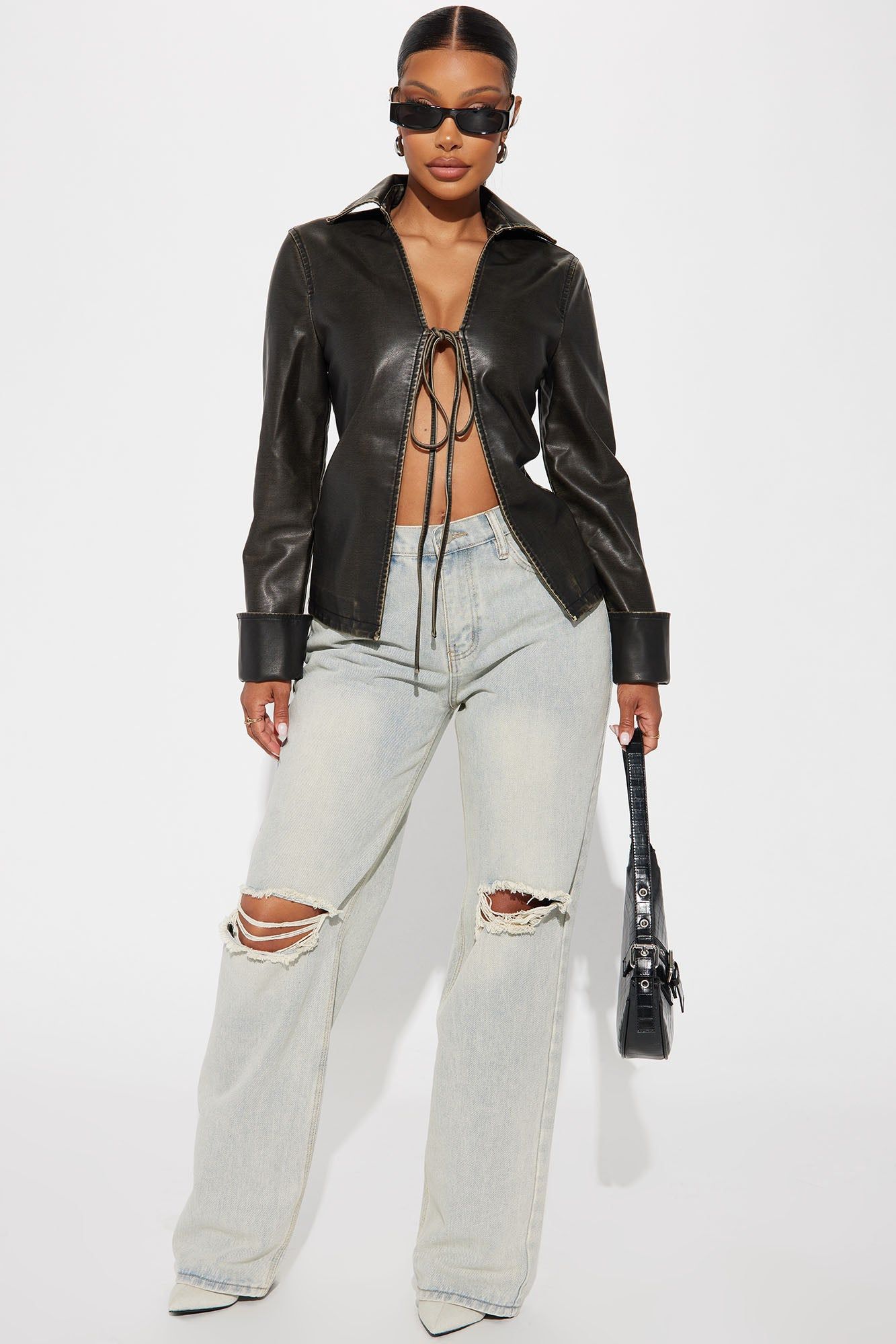 Out Of My Way Washed Faux Leather Shirt - Black sold by Fashion Nova product image thumbnail 2