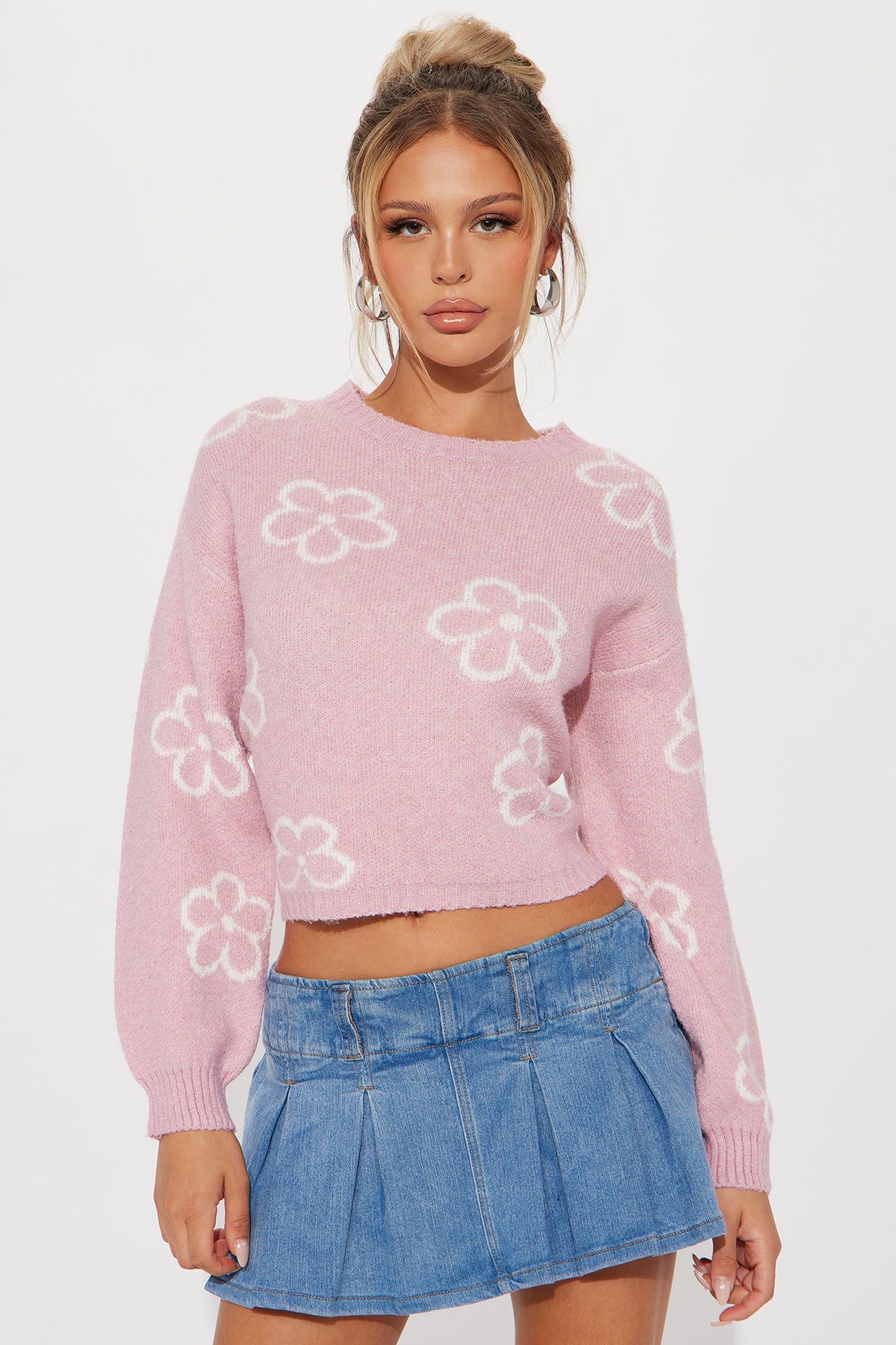Cute As Is Floral Sweater - Pink/combo sold by Fashion Nova
