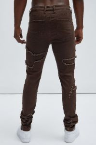 Got Your Back Patched Stacked Skinny Jeans - Dark Brown sold by Fashion Nova