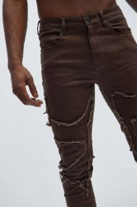 Got Your Back Patched Stacked Skinny Jeans - Dark Brown sold by Fashion Nova