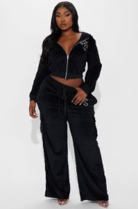 Saint Rhinestone Velour Pant Set - Black sold by Fashion Nova