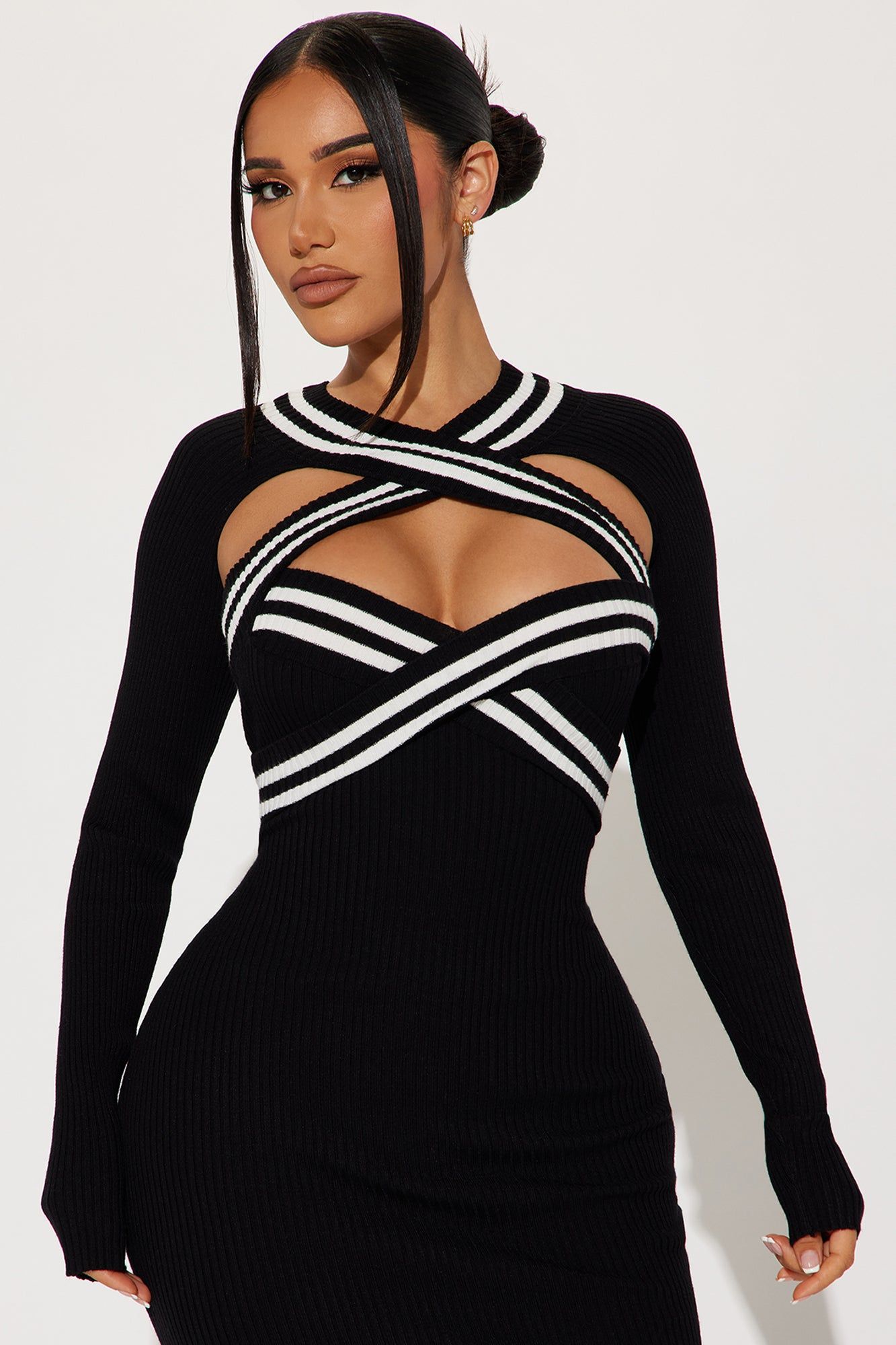 Ella Sweater Midi Dress - Black/White sold by Fashion Nova product image thumbnail 2