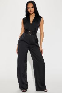 Hustle And Grind Satin Jumpsuit - Black sold by Fashion Nova