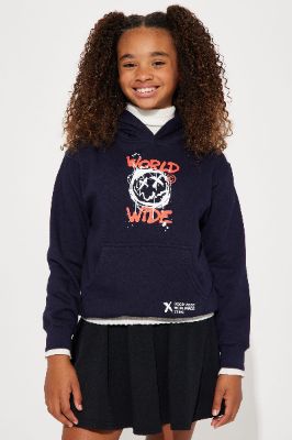 Mini Good Vibes Worldwide Oversized Hoodie - Navy sold by Fashion Nova