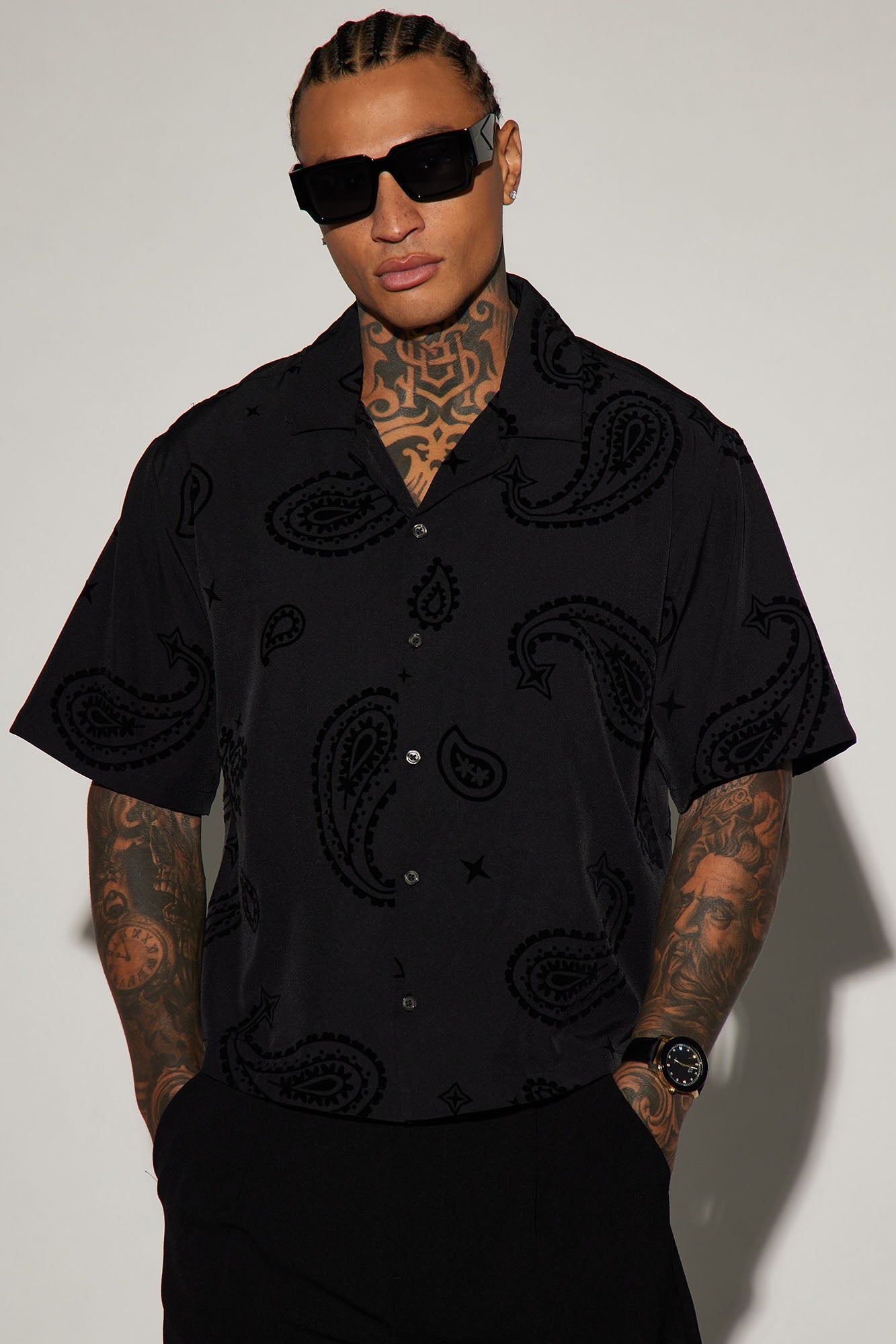 Paisley Button Up Shirt - Black sold by Fashion Nova