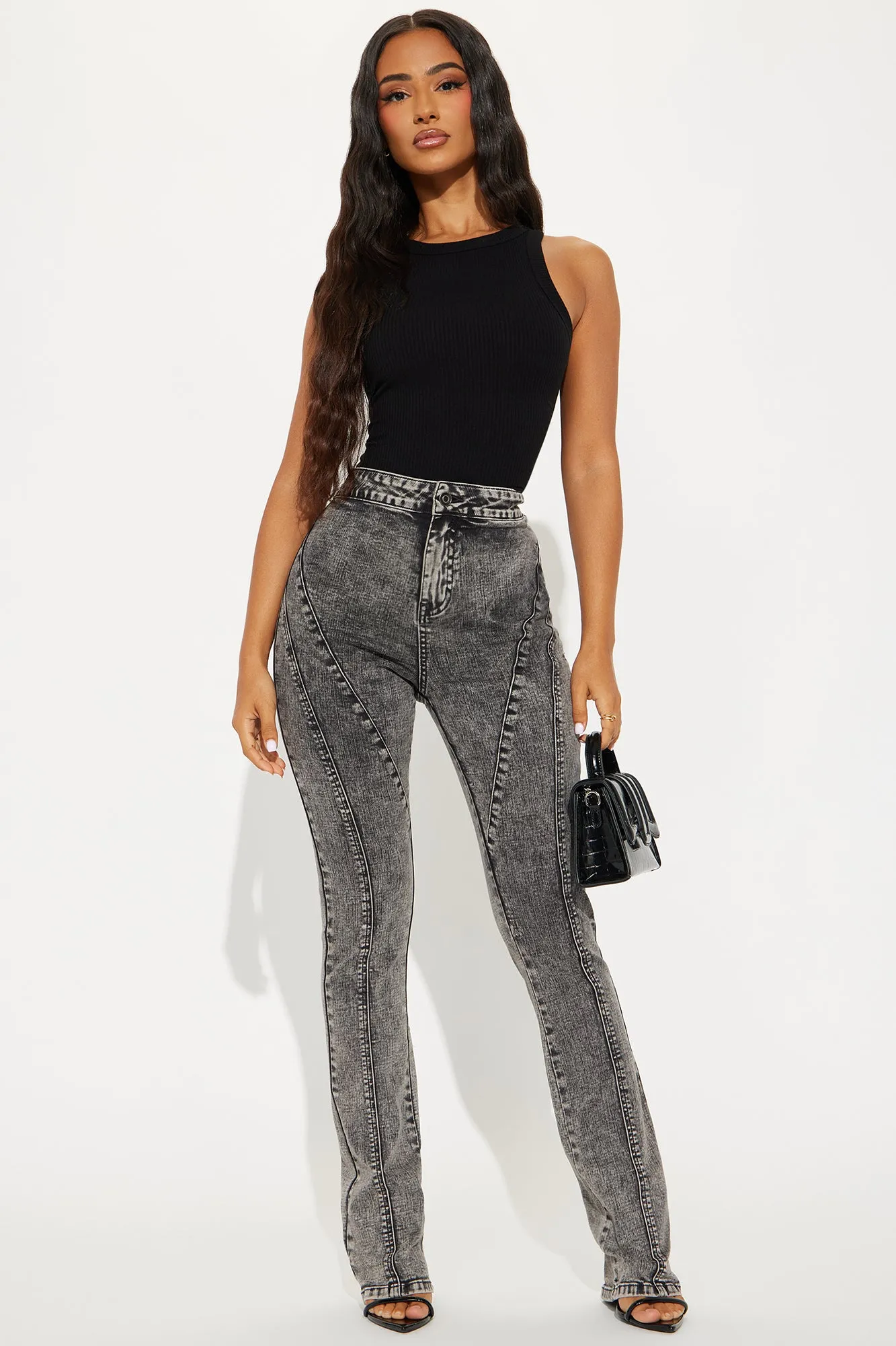 Acting Different Zipper Slim Straight Leg Jeans - Black Wash sold by Fashion Nova