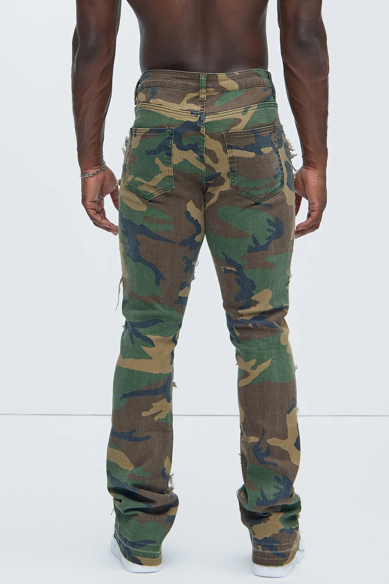 Fray All Ways Stacked Skinny Flare Pants - Camouflage sold by Fashion Nova product image thumbnail 4