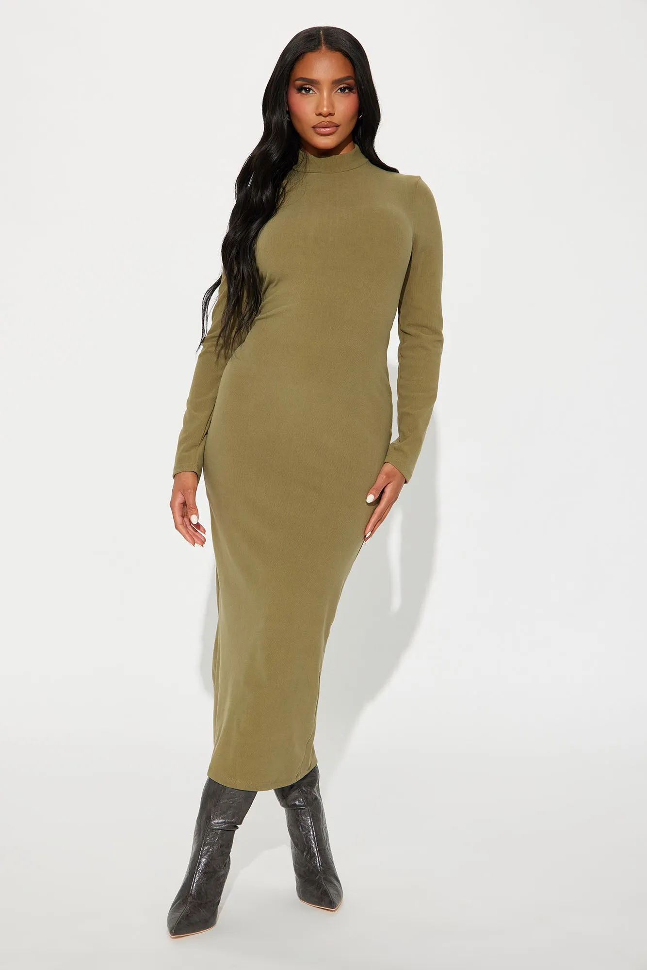 Maria Mock Neck Maxi Dress - Olive sold by Fashion Nova