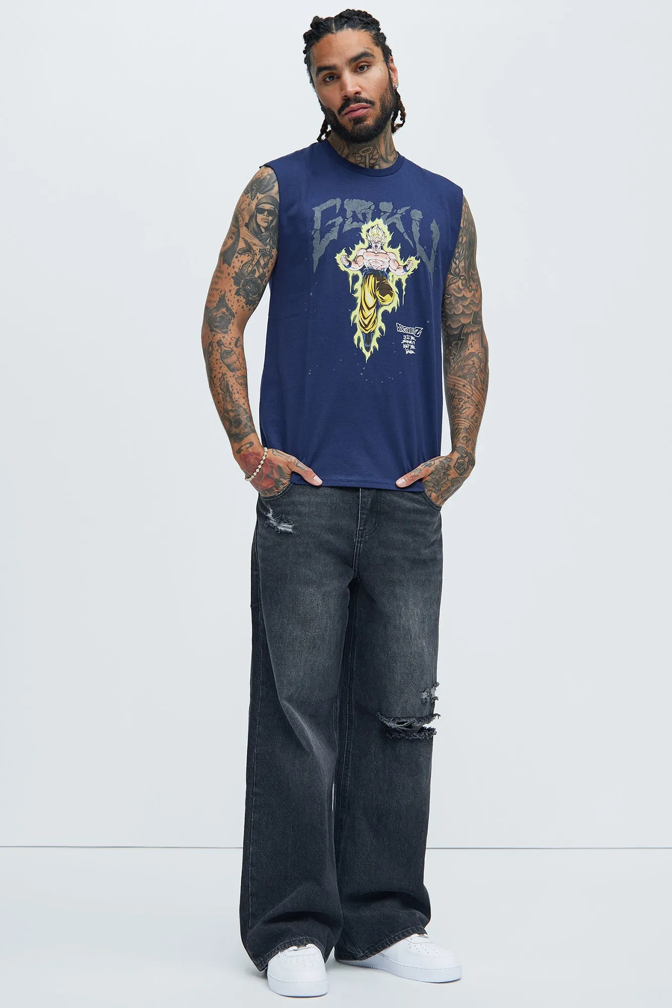 Dragon Ball Z Super Saiyan Goku Sleeveless Tee - Navy sold by Fashion Nova product image thumbnail 2