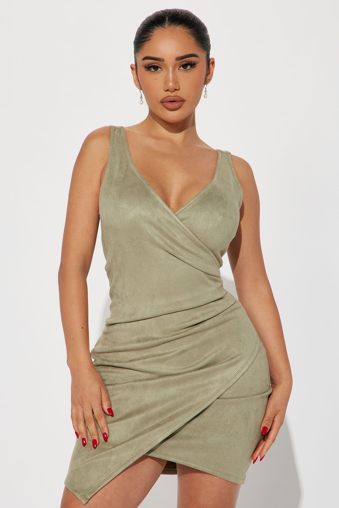 Natalie Ruched Mini Dress - Sage sold by Fashion Nova