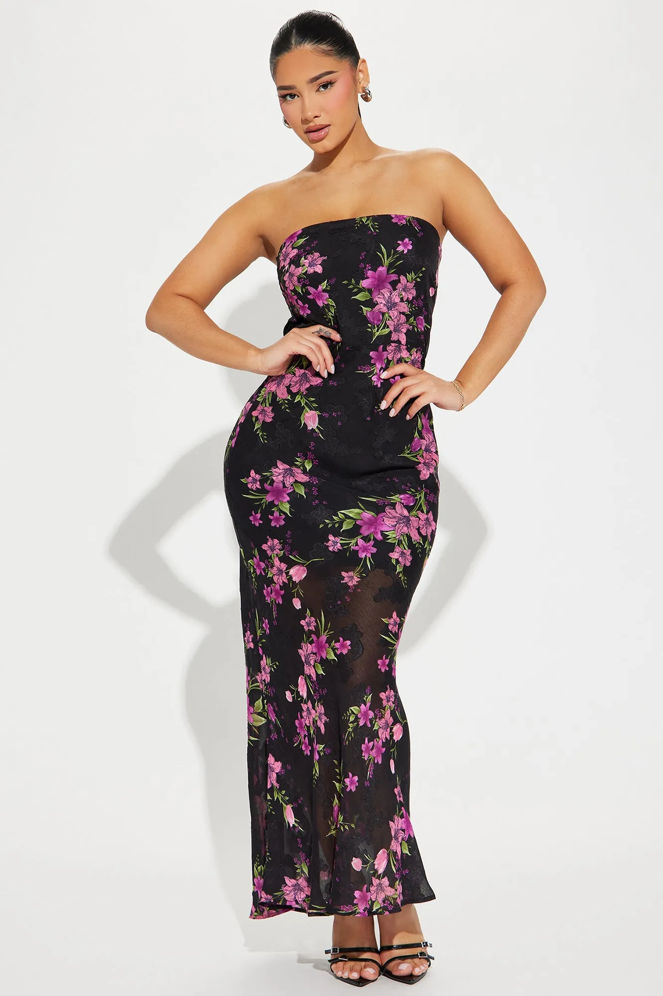 Alexa Floral Chiffon Maxi Dress - Black/combo sold by Fashion Nova