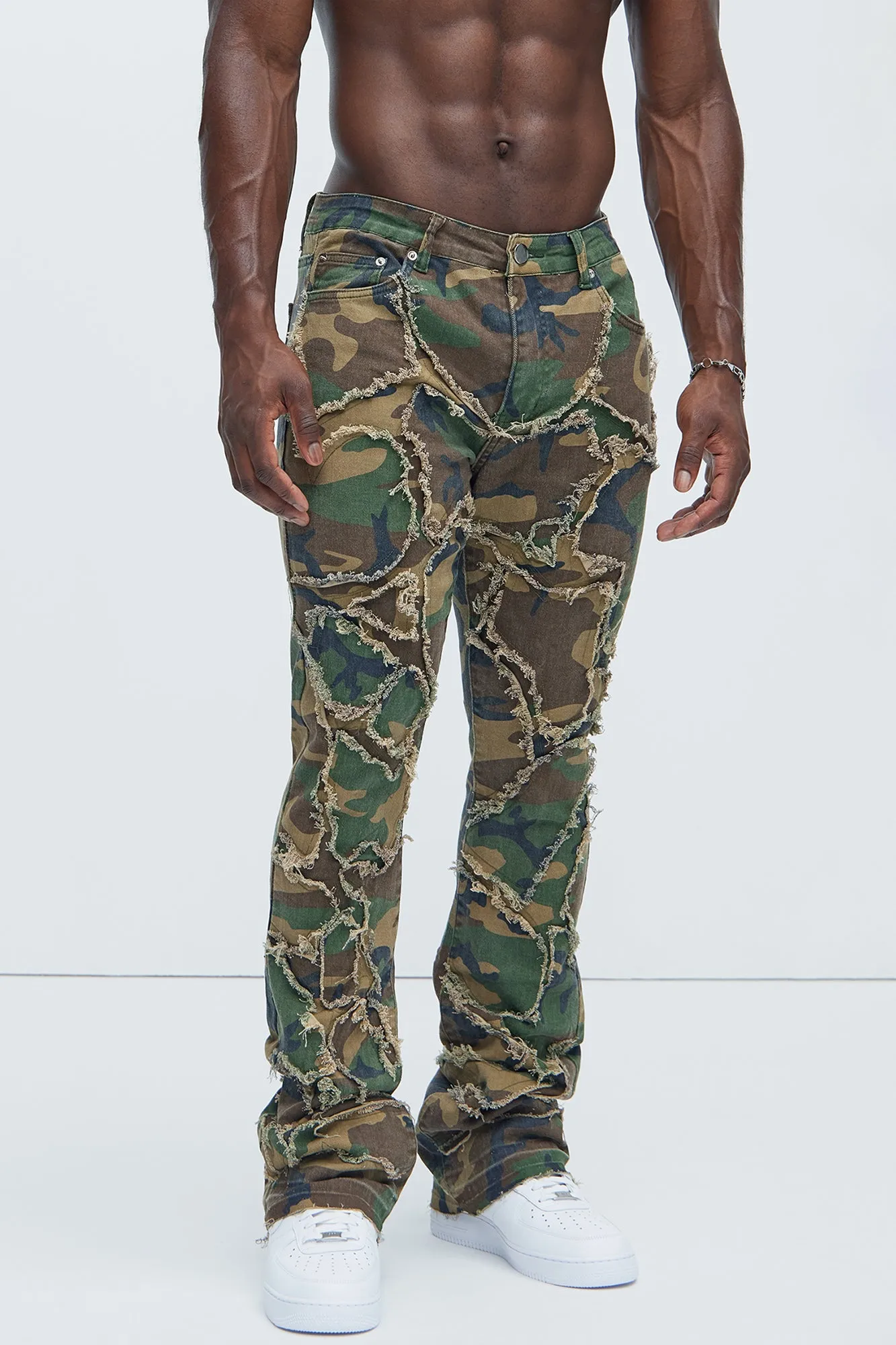 Fray All Ways Stacked Skinny Flare Pants - Camouflage sold by Fashion Nova product image thumbnail 3