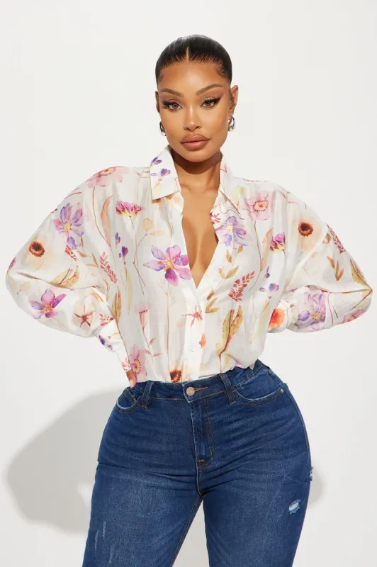 Flower Fields Linen Shirt - Multi Color sold by Fashion Nova