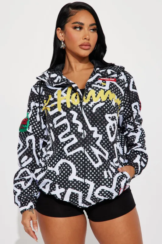 Keith Haring Graphic Windbreaker  - Black/White sold by Fashion Nova