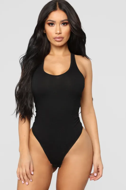 Zoey Racer Back Bodysuit - Black sold by Fashion Nova