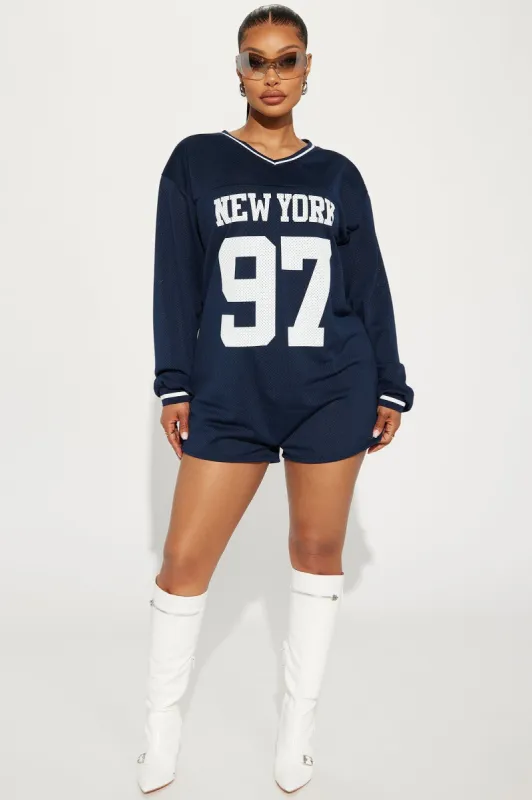 Playing The Field Romper - Navy sold by Fashion Nova