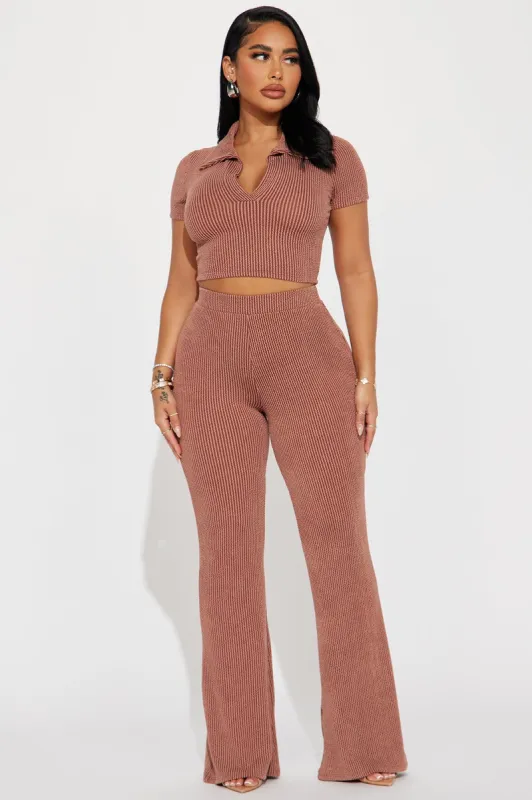 Josie Ribbed Pant Set - Chocolate sold by Fashion Nova