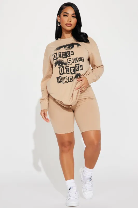 Outta Sight Outta Mind Biker Short Set - Taupe sold by Fashion Nova