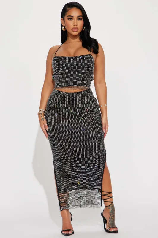 Sweet Wishes Rhinestone Skirt Set - Black sold by Fashion Nova