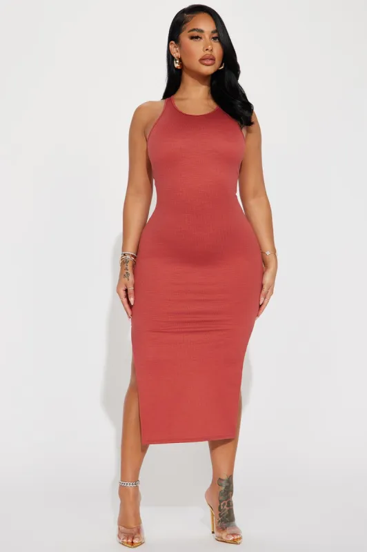 Bailey Ribbed Midi Dress - Wine sold by Fashion Nova