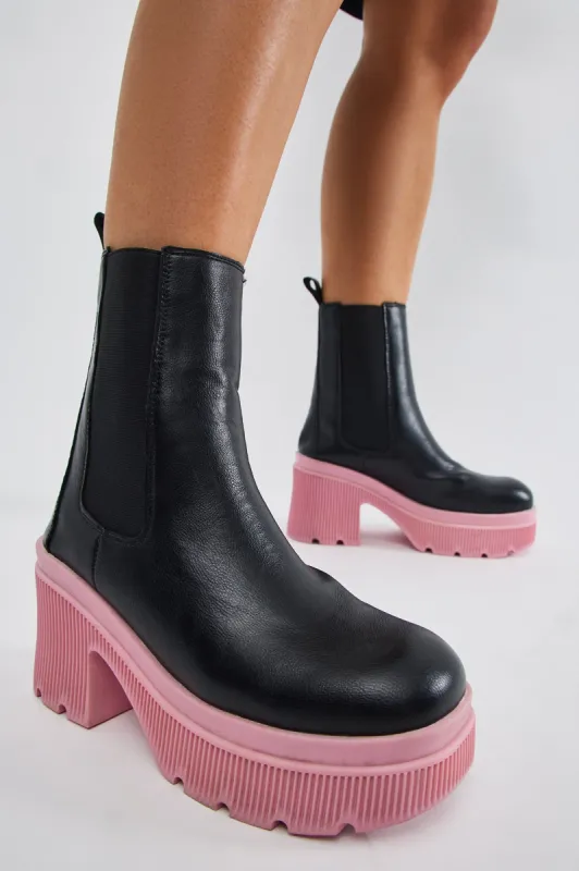 Erika Platform Booties - Black/Pink sold by Fashion Nova