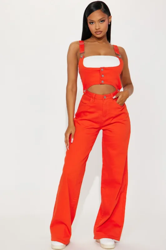 Camelle Denim Jumpsuit - Orange sold by Fashion Nova