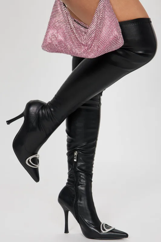 Thinking About It Over The Knee Heeled Boots - Black sold by Fashion Nova