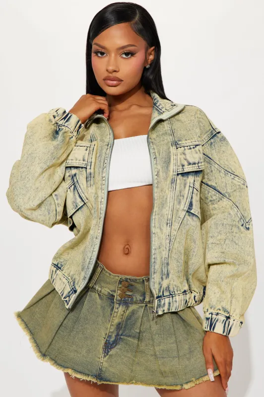 All It Takes Denim Bomber Jacket - Acid Wash sold by Fashion Nova