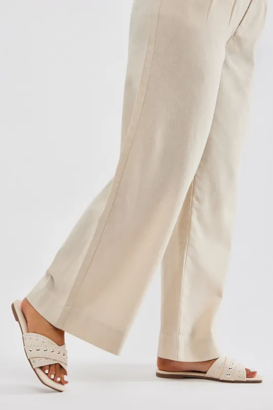 We Should Link Studded Flat Sandals - Ivory sold by Fashion Nova