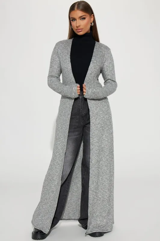 Living In My Cardigan - Heather Grey sold by Fashion Nova