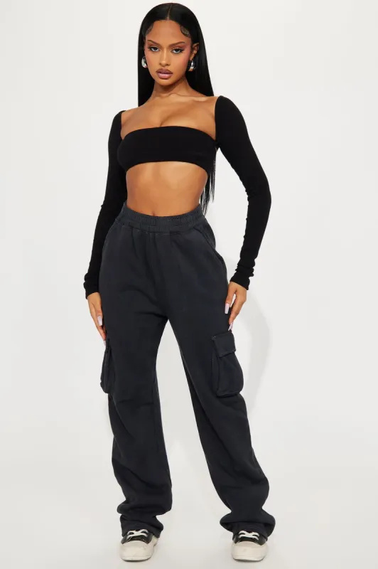 Her Way Washed Cargo Lounge Pant - Black sold by Fashion Nova