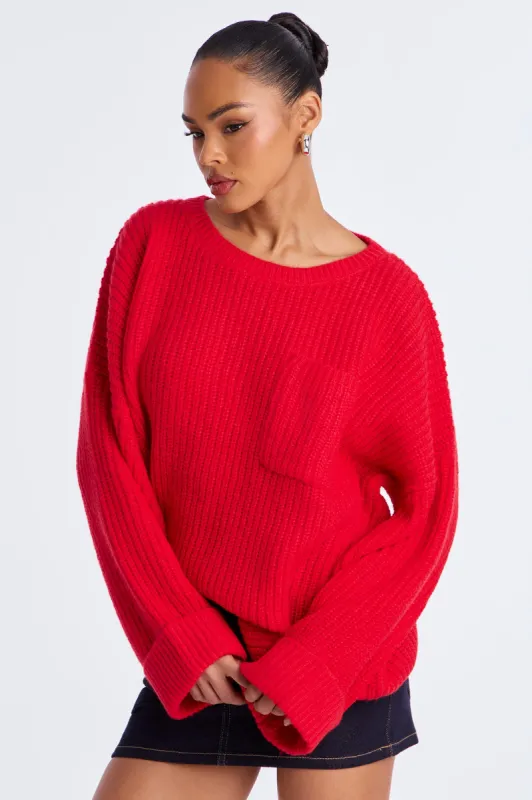All Wrapped Up Chunky Knit Pullover Sweater - Red sold by Fashion Nova