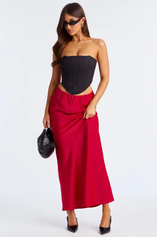 Brunch to GNO Satin Maxi Skirt - Red sold by Fashion Nova