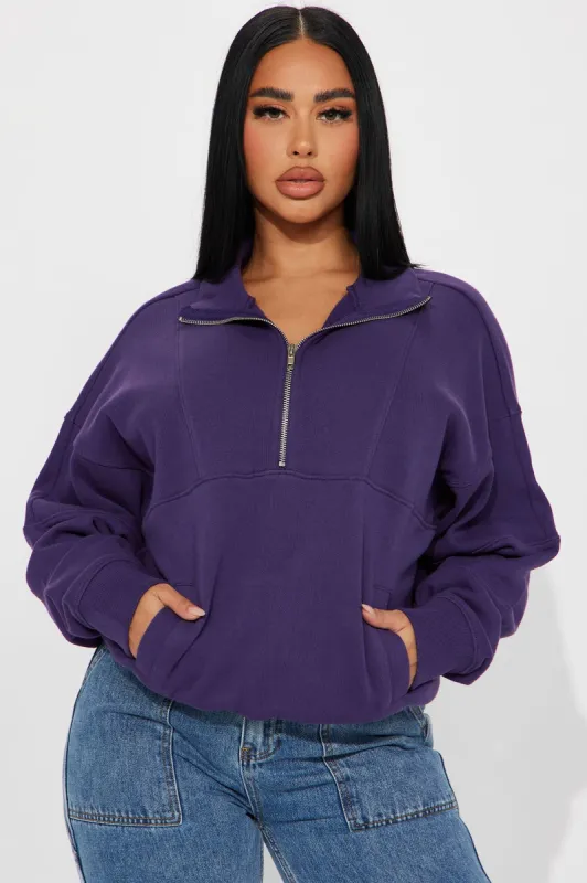 Amelia Half Zip Pull Over - Purple sold by Fashion Nova