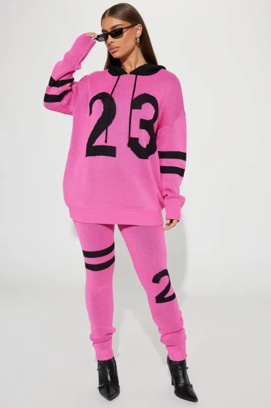 Playing The Game Sweater Legging Set - Hot Pink/combo sold by Fashion Nova