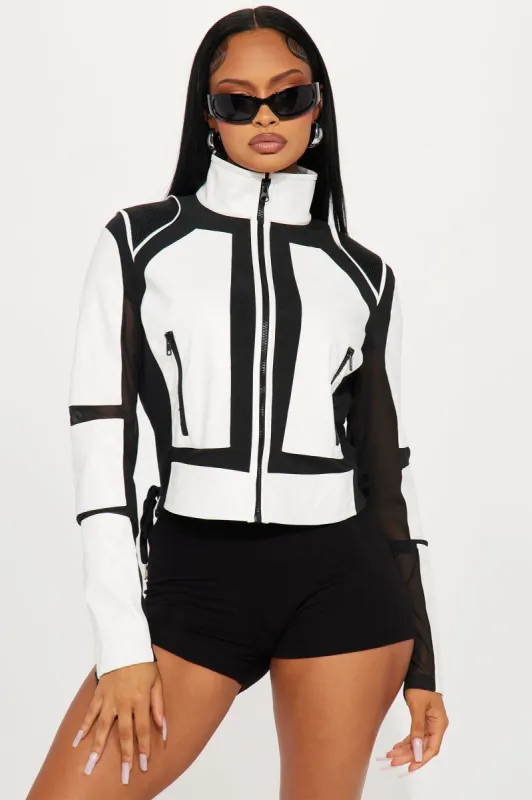 On The Fast Lane Faux Leather Racer Jacket - Black/White sold by Fashion Nova