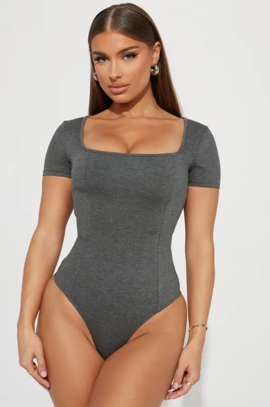 Tanya Square Neck Bodysuit - Charcoal sold by Fashion Nova