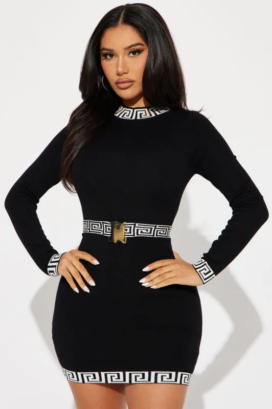 Chilly Season Sweater Mini Dress - Black/White sold by Fashion Nova